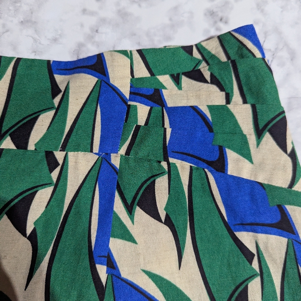 ZARA Regatta Tan Blue Green Printed Zipper Back Linen Blend Shorts Size XXL NWOT - Picture 9 of 14